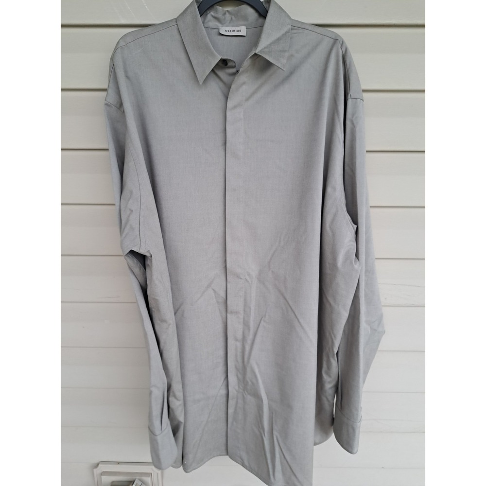 Fear Of God Men's Sage Green Long Sleeve Button-Up Shirt Relaxed Wool Blend XL